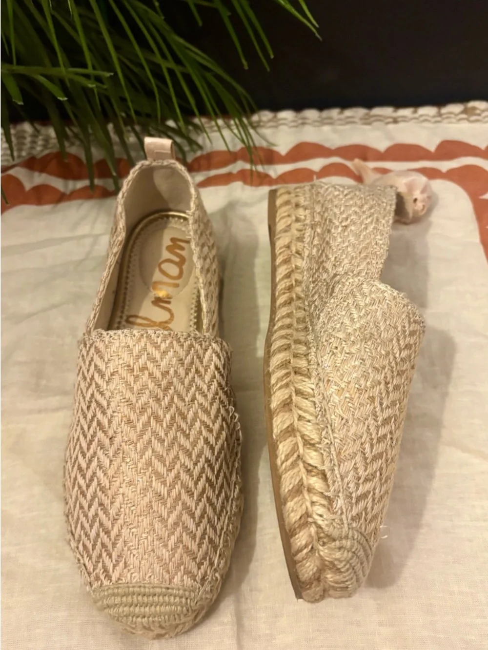 Sam Edelman Espadrille Shoe Women’s Sz 7.5 Khloe Beige Metallic Chevron Woven - Picture 4 of 4